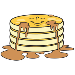 A stack of pancakes with a smiley face