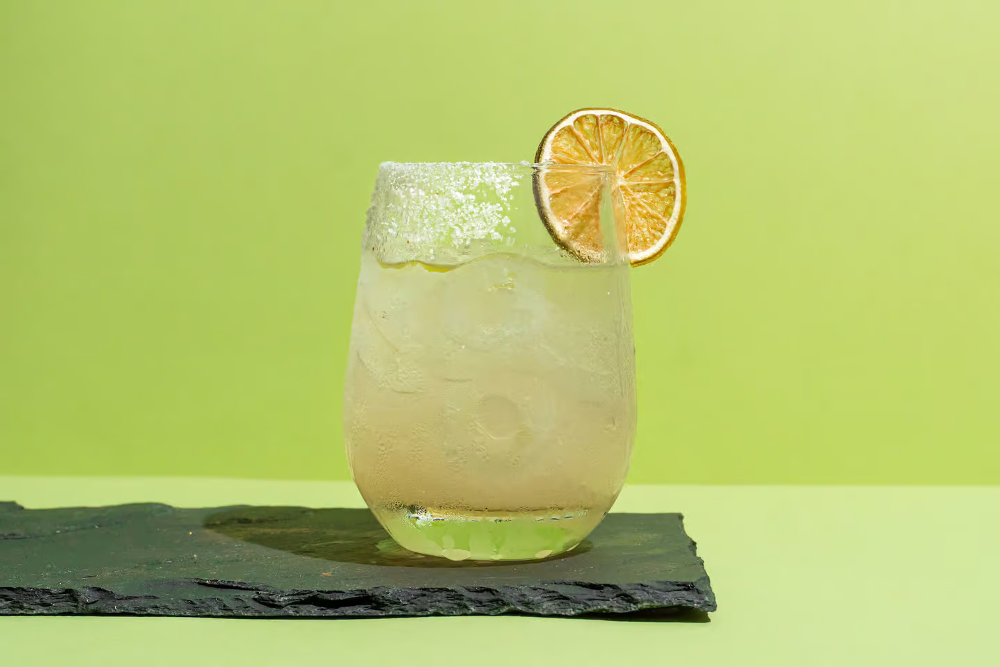 A cocktail made with Tequila, Toasted Rye Agave, Lime Juice, and a few drops of Avocado Oil.